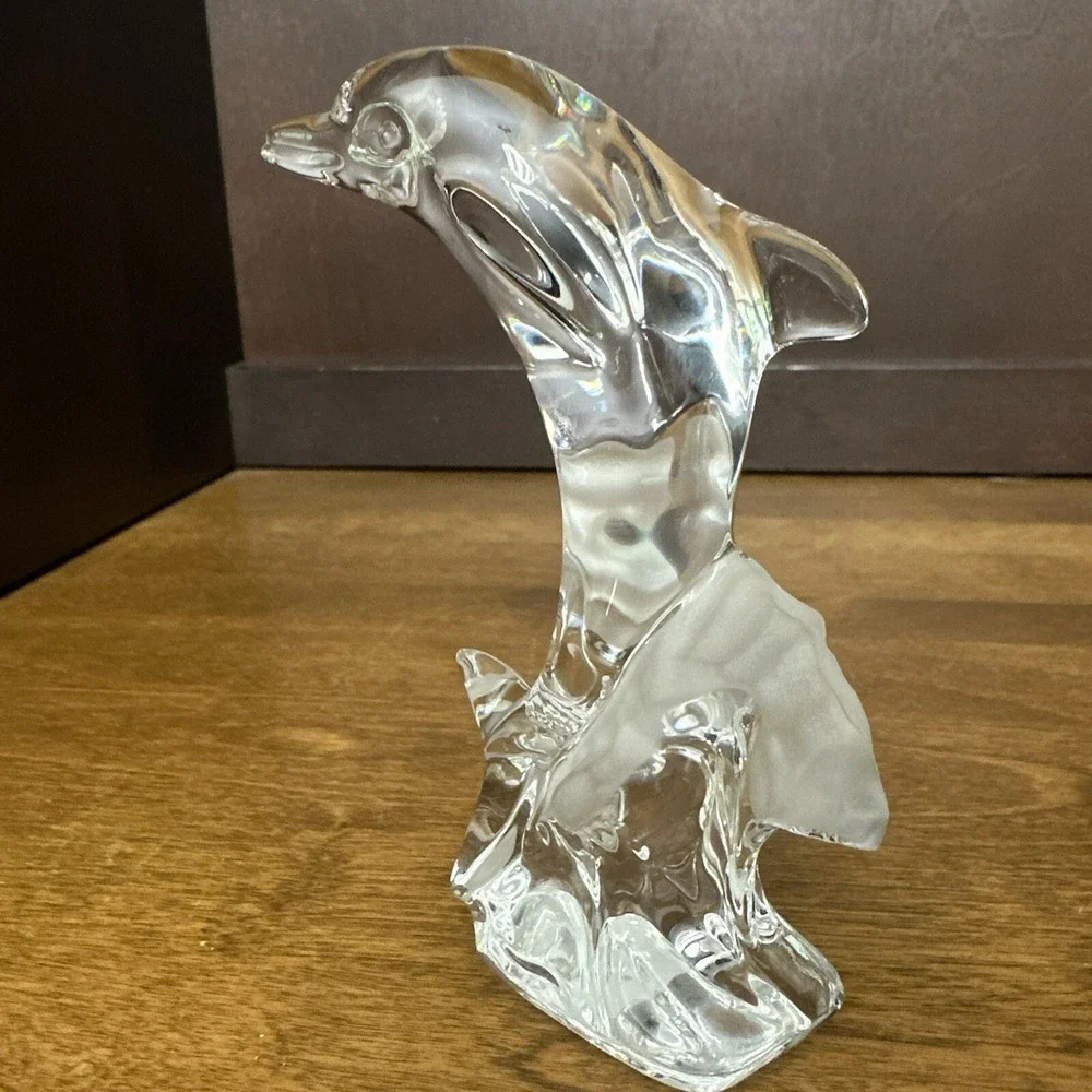Lenox 1993 Lead Crystal Dolphin Jumping Out of Frosted Ocean Waves Figurine 5